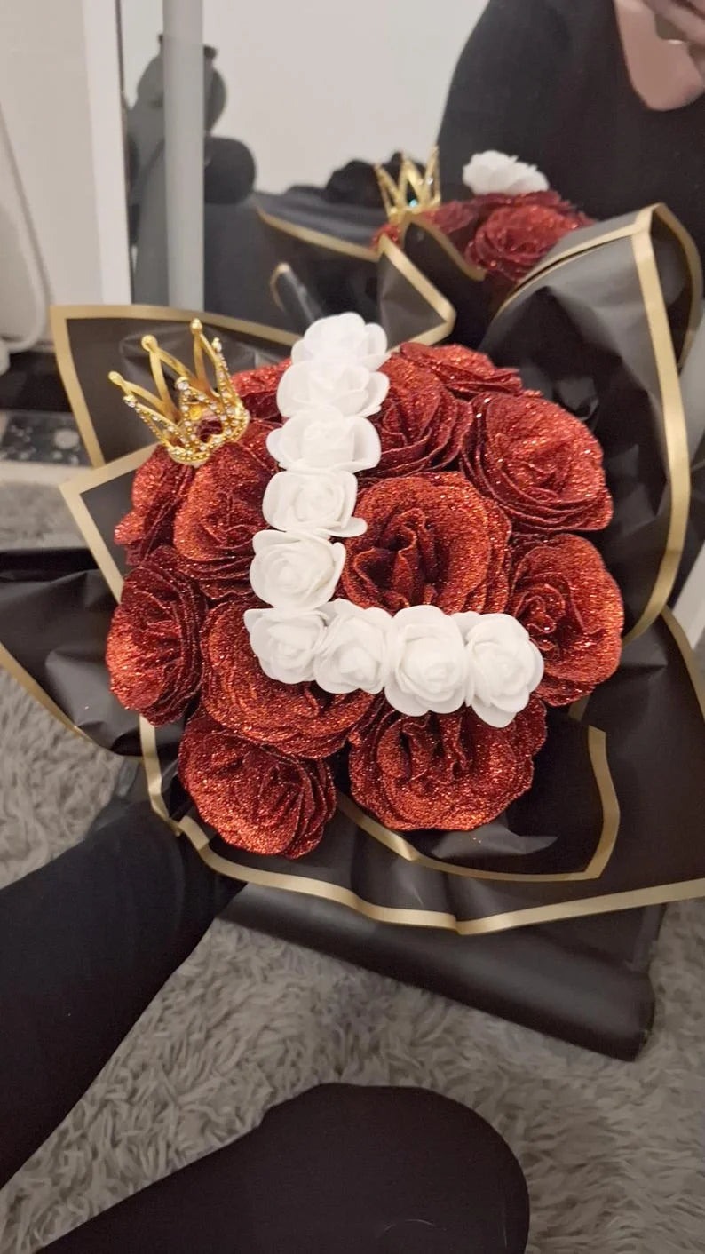 💕Personalized DIY Glittery Eternal Rose Bouquet with Initial