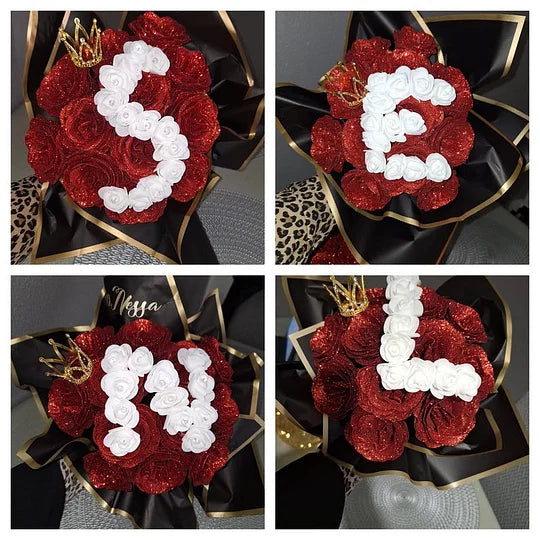 💕Personalized DIY Glittery Eternal Rose Bouquet with Initial